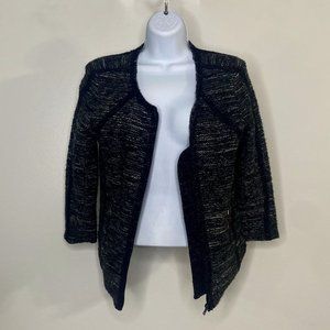 ANN TAYLOR TWEED BLACK ZIP UP BLAZER -